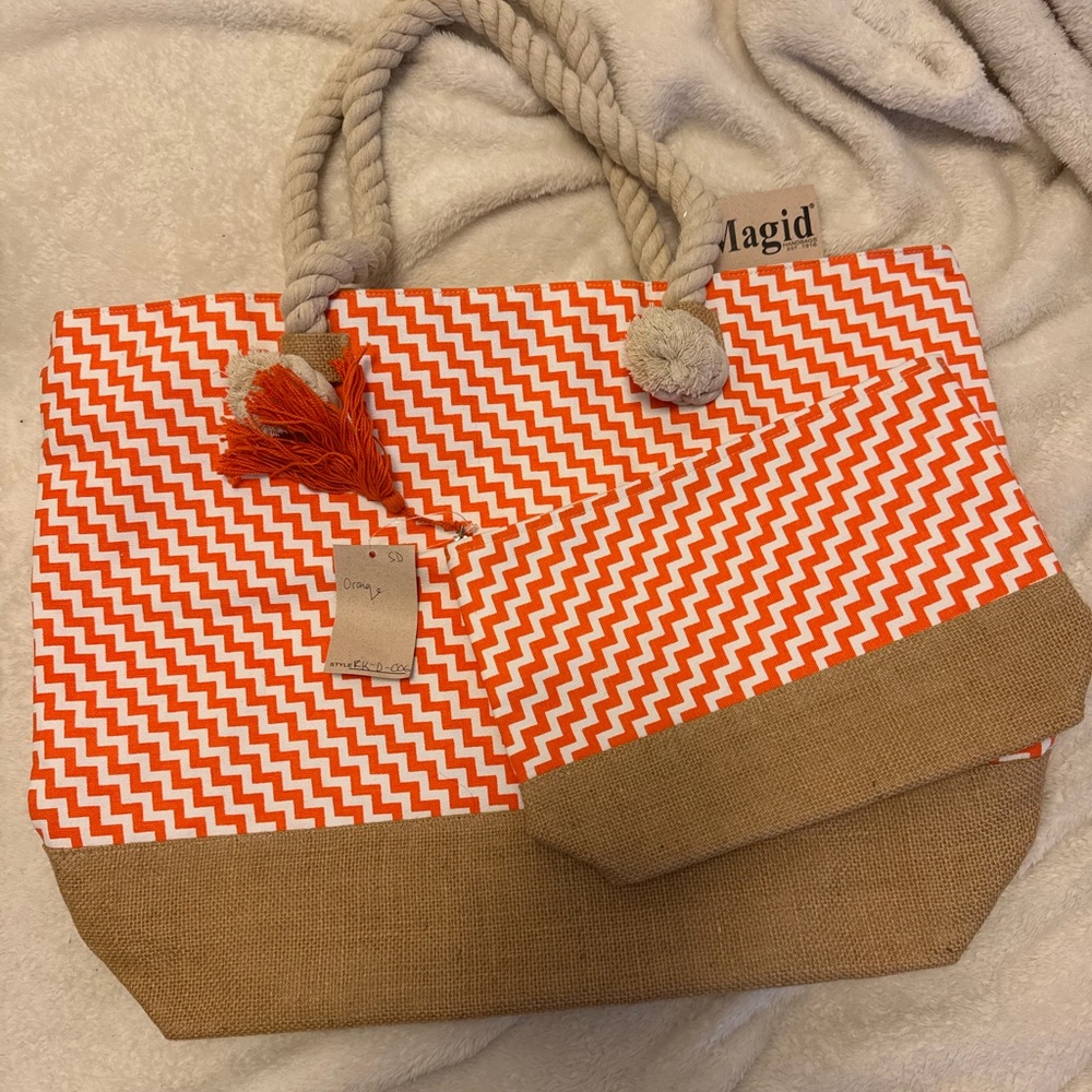 Magid Zigzag Orange and Tan Tote Bag
